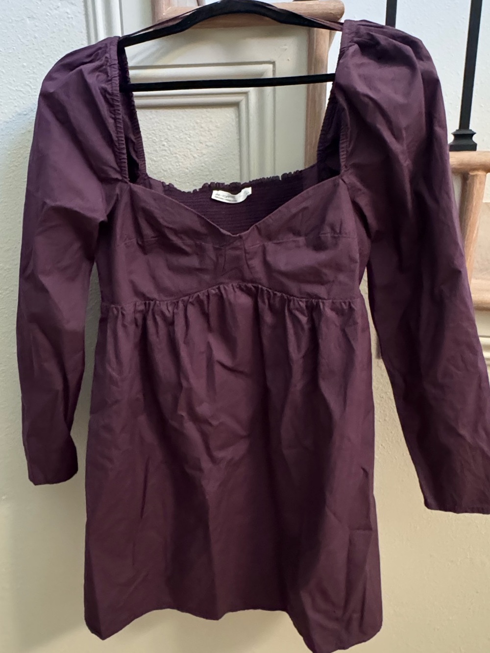 OAK + FORT Sweet Heart Baby Doll Plum Smocked Neck Dress